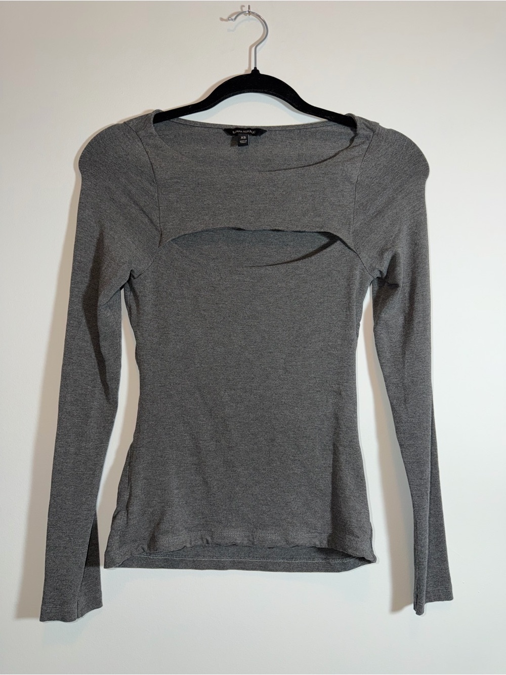 Banana Republic Gray Long-Sleeve Cutout Knit Top